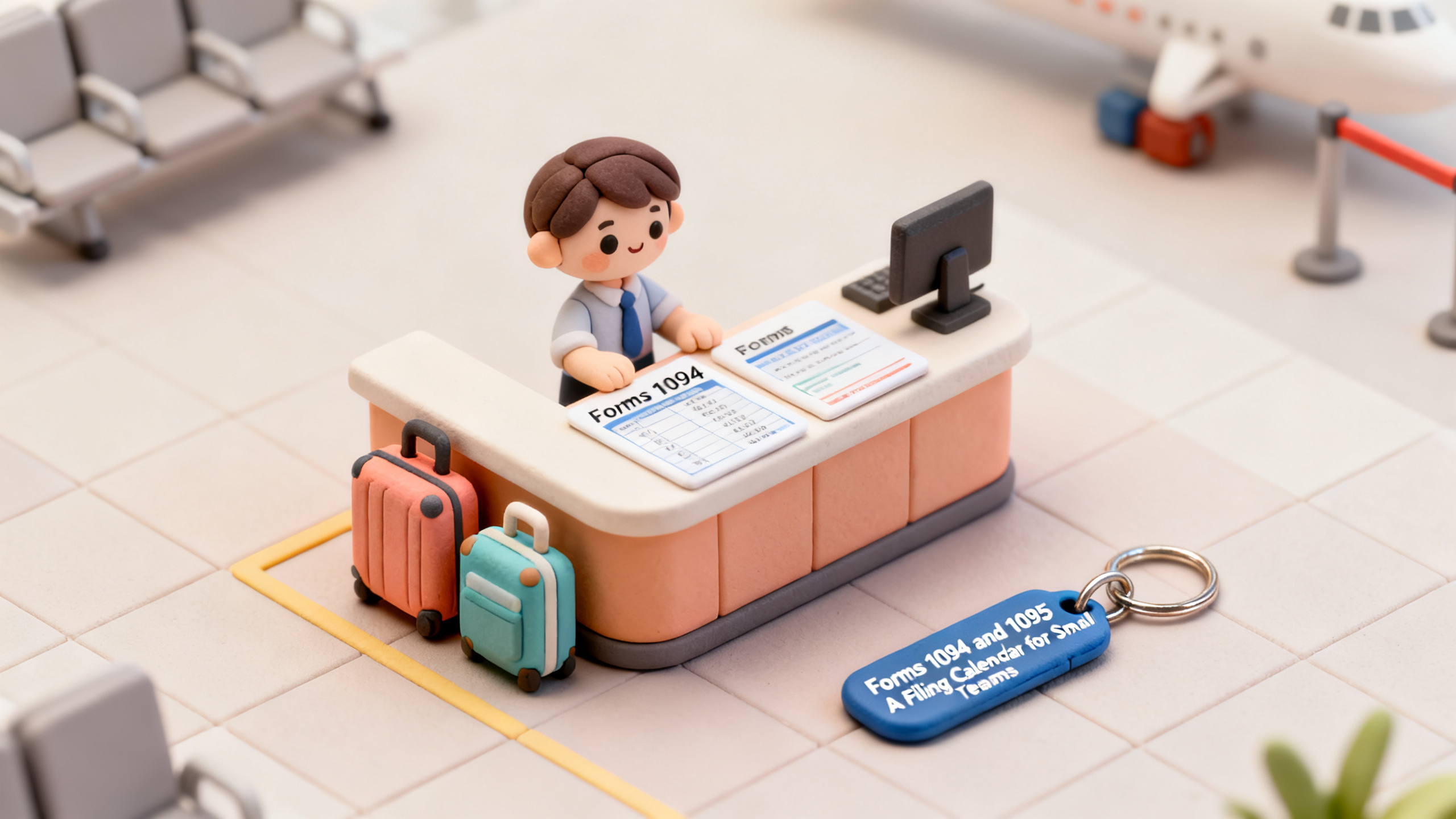 Clay diorama illustrating Forms 1094 and 1095  A Filing Calendar for Small Teams
